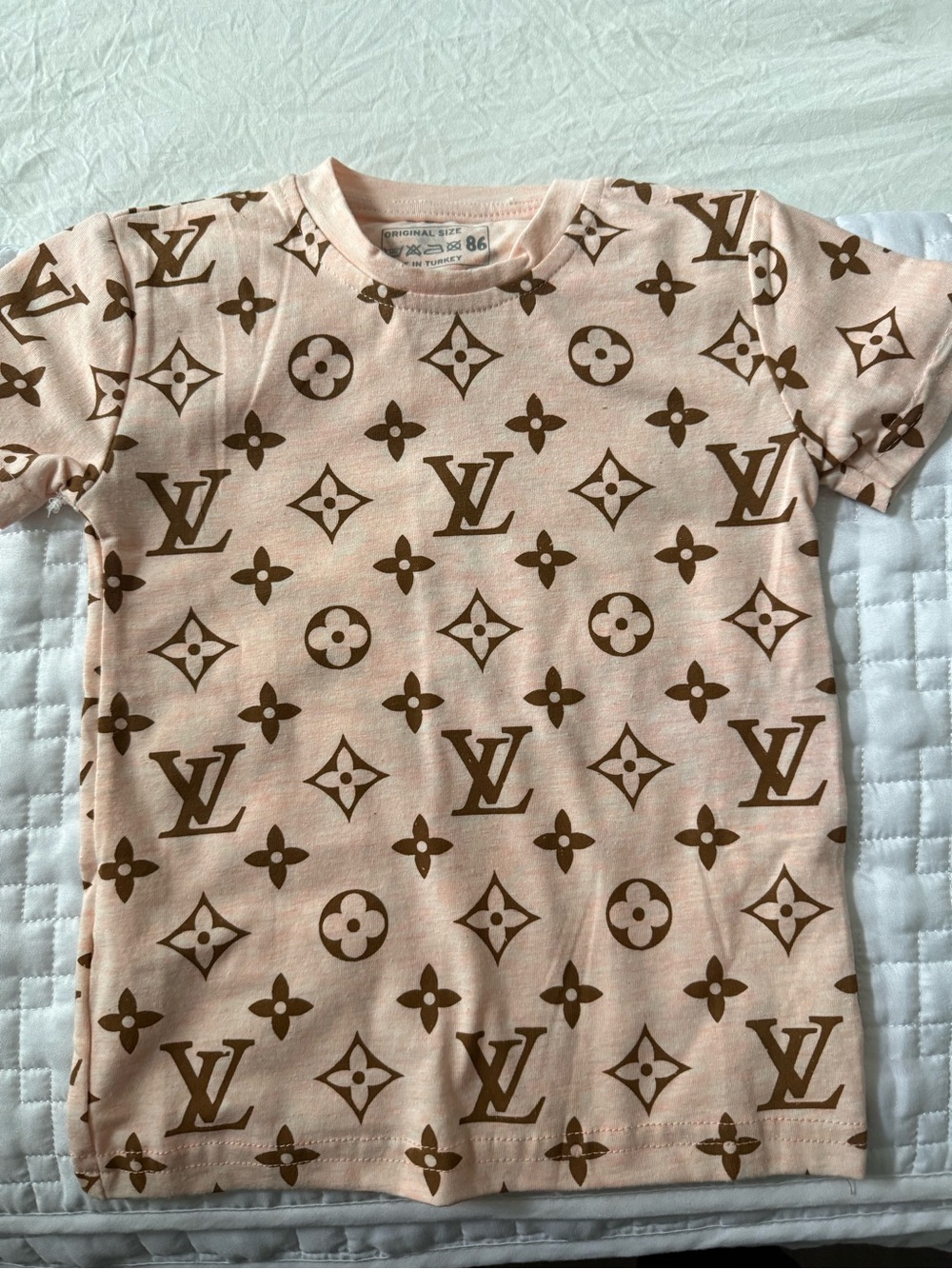 Louis Vuitton-Style Pink & Brown Logo Tee for Kids size 2-4